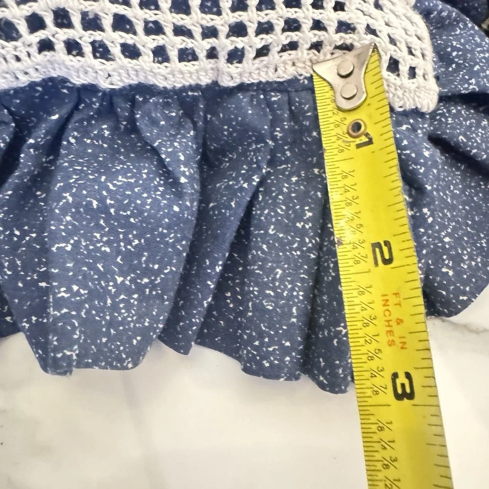 Vintage Handmade Crochet Ruffle Pillow Pair Blue‎ & Patchwork Country Cottage